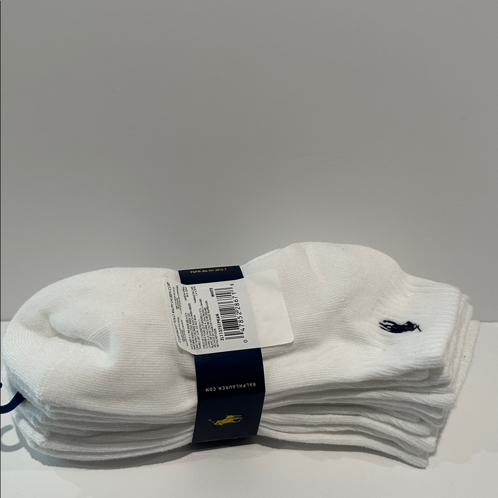 Polo Ralph Lauren (6) Pairs Men’s Classic Sports Half Cushioned White Socks.